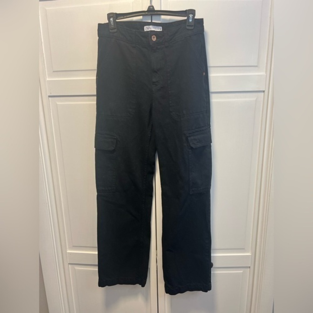 Zara Loose Fit Wide Leg Cargo Jeans Size Women’s 6 Color Black